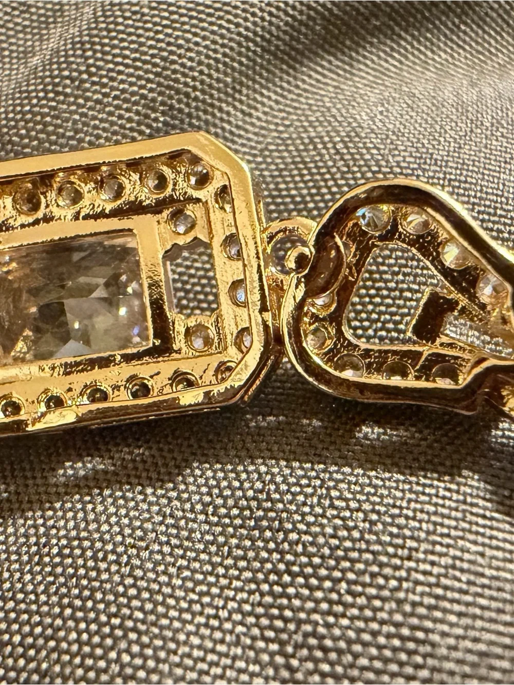 Gold-Tone Chain Bracelet with Rectangular Crystal Accent